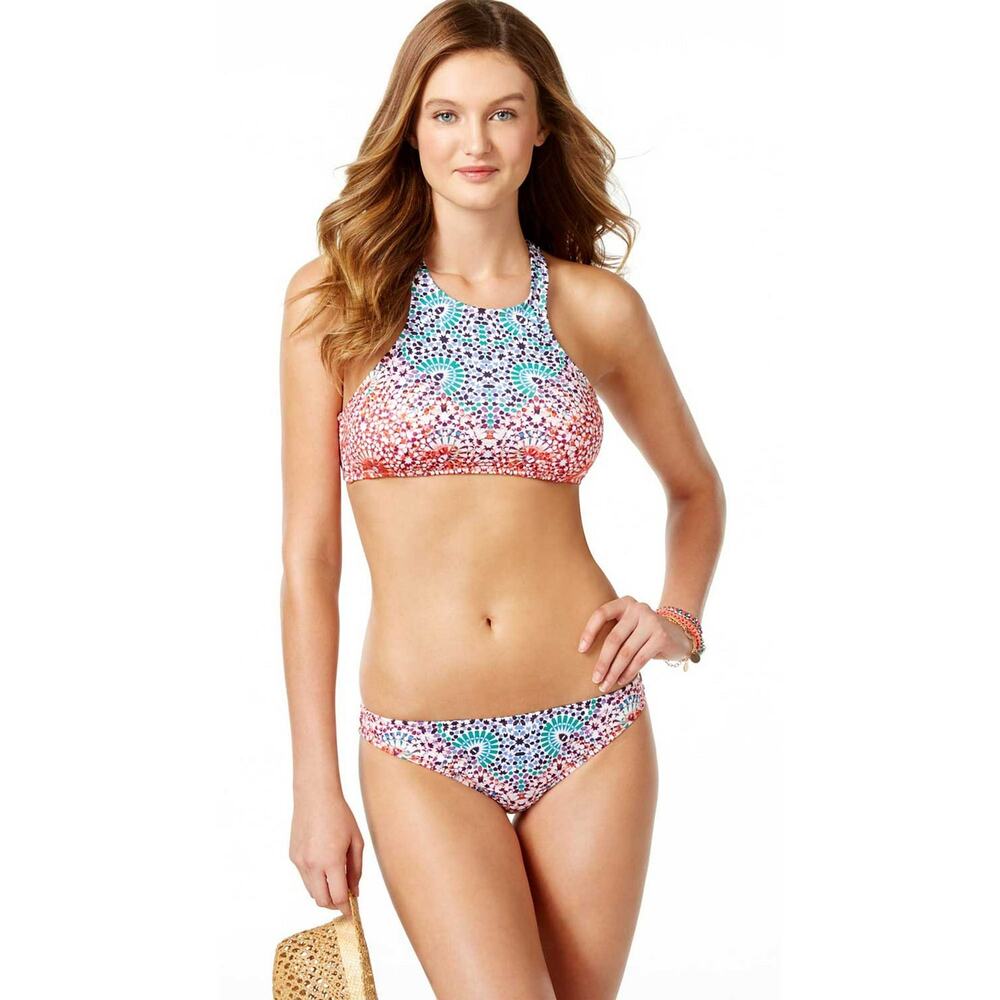 Bar III Printed Hipster High Neck Two Piece Bikini Bottom Swimsuits XS